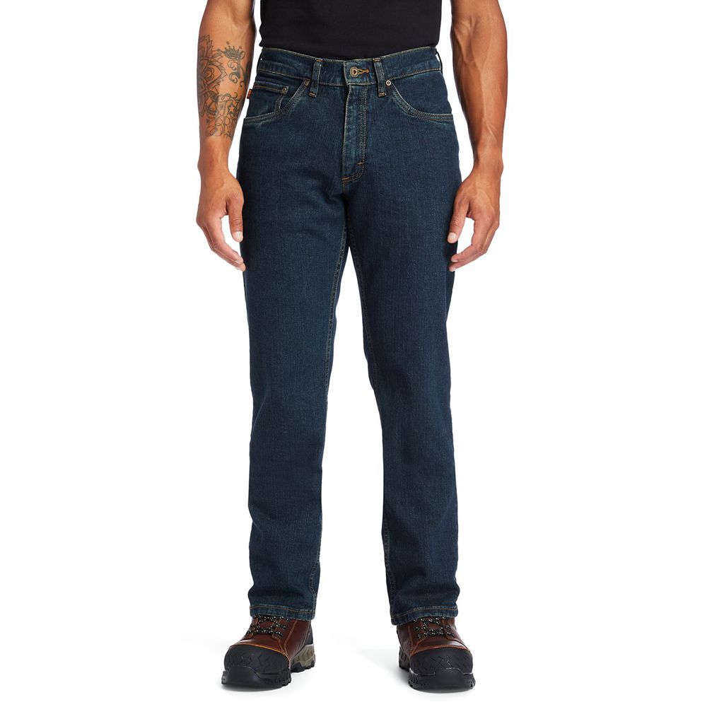 Pantalones Timberland Argentina Hombre - Pro® Grit-N-Grind Straight Fit Flex Denim Work - Azul Marin